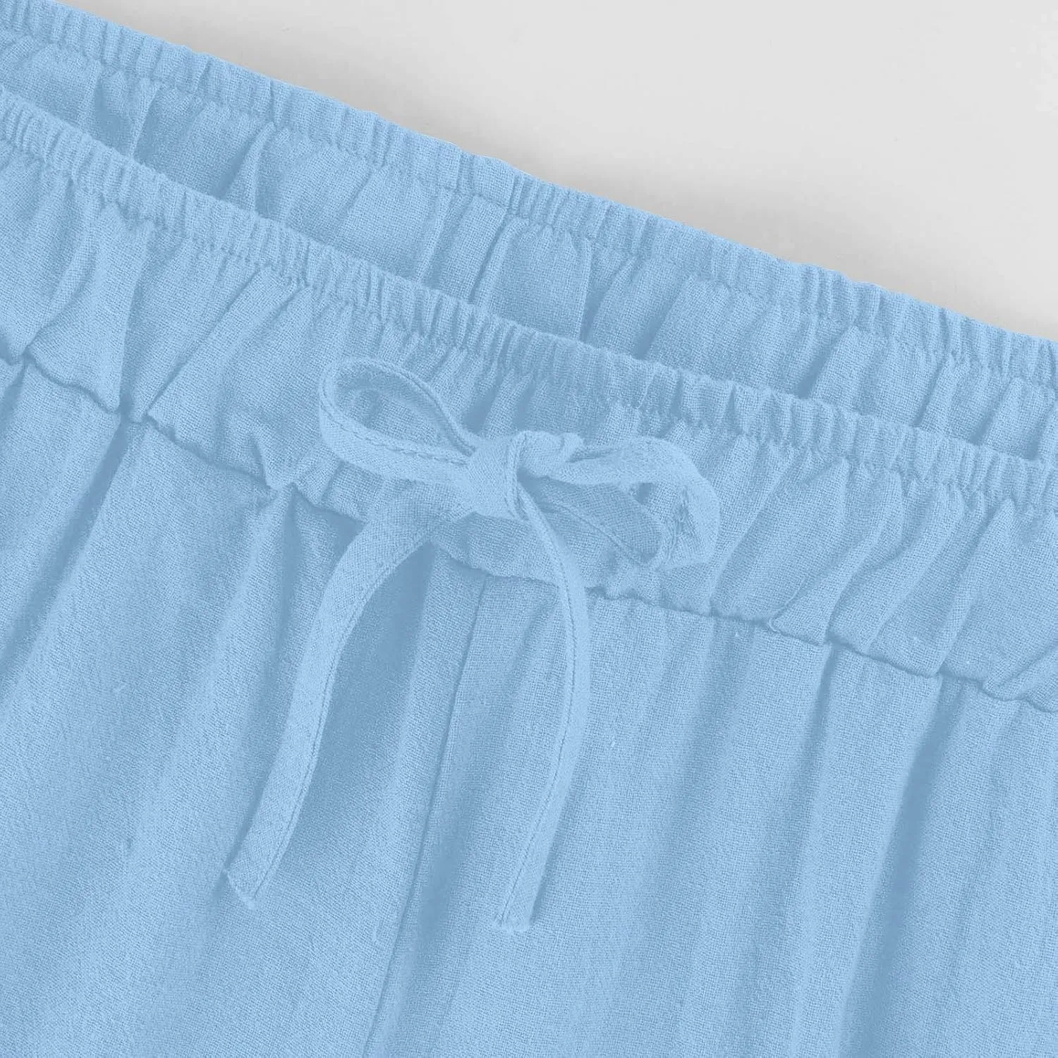 Linen Pants Women Wide Leg Crop Lounge Trousers Elastic Waist Drawstring Loose Capri Slacks Summer Beach Pants