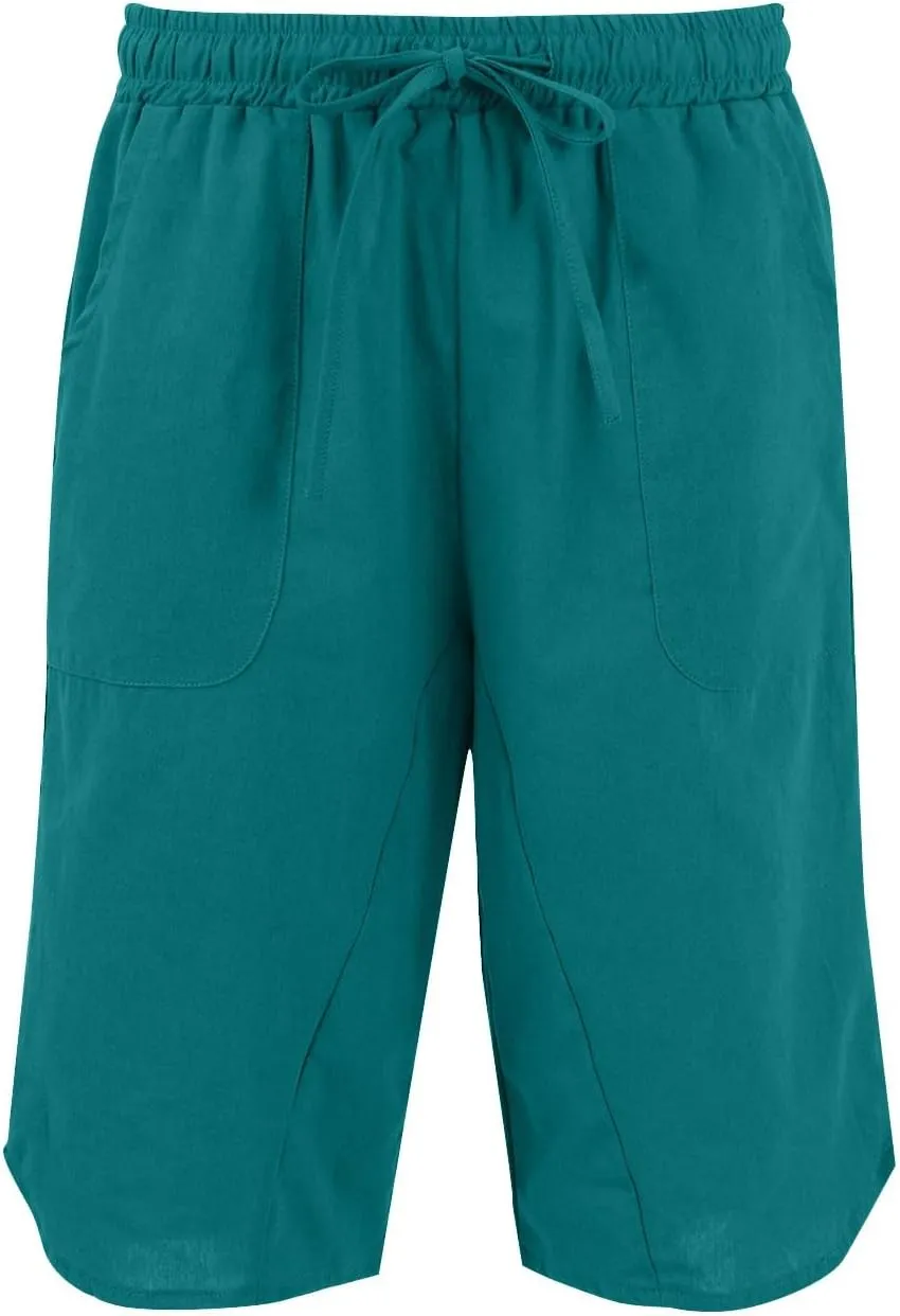 Linen Women's Shorts High Waisted Casual Wide Leg Drawstring Capri Pants with Pocket Knee Length