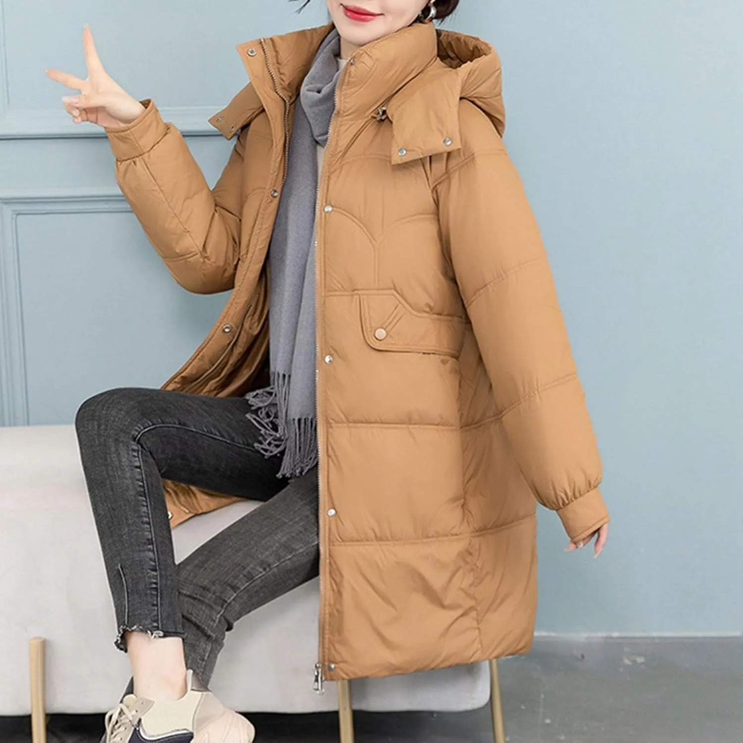 Long Puffer Jacket for Women 2024 Thickened Winter Coat Hooded with Deep Pockets Ladies Warm Winter Jacket Plus Size