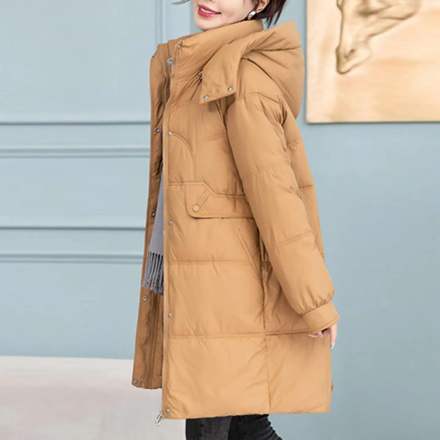 Long Puffer Jacket for Women 2024 Thickened Winter Coat Hooded with Deep Pockets Ladies Warm Winter Jacket Plus Size