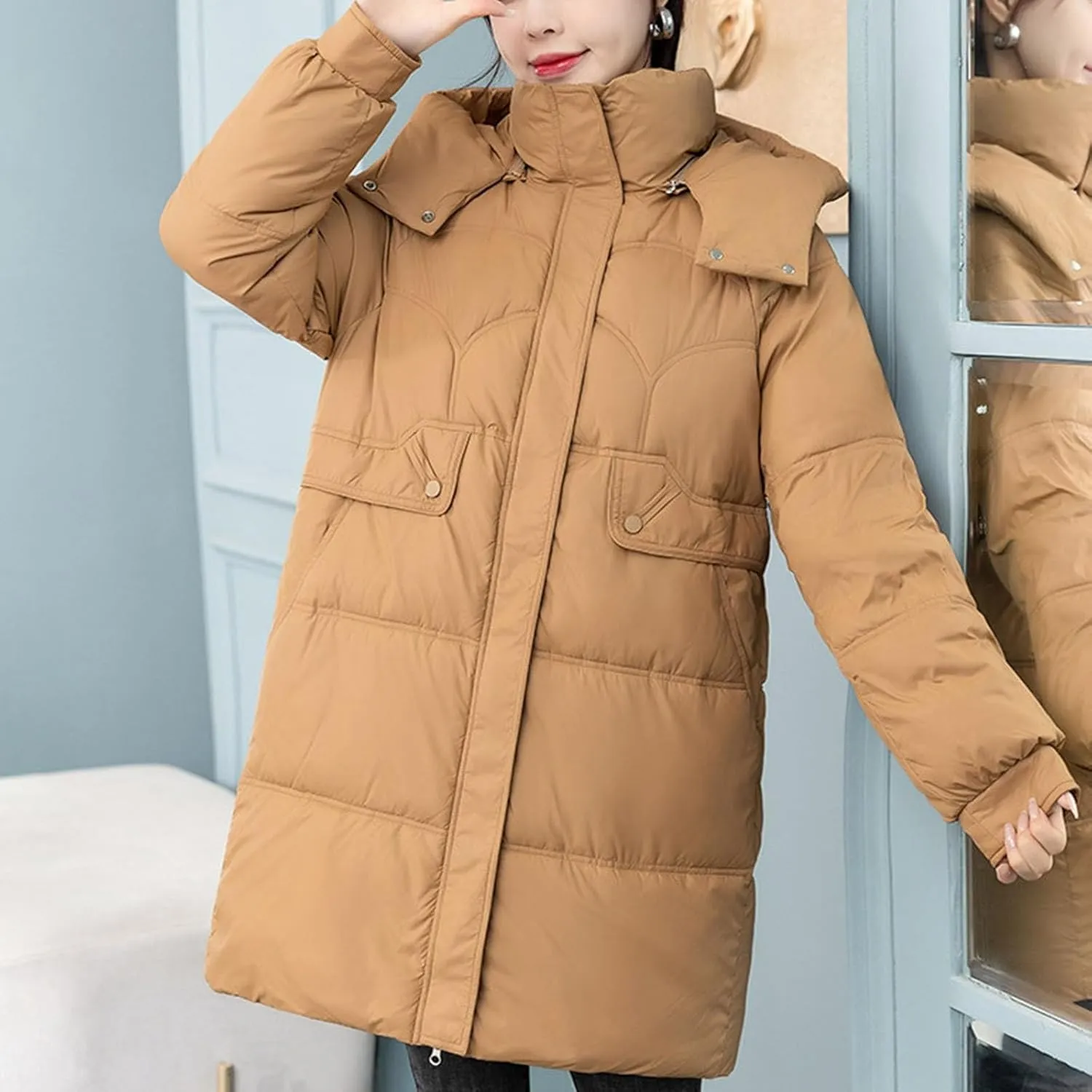 Long Puffer Jacket for Women 2024 Thickened Winter Coat Hooded with Deep Pockets Ladies Warm Winter Jacket Plus Size