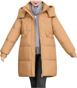 Long Puffer Jacket for Women 2024 Thickened Winter Coat Hooded with Deep Pockets Ladies Warm Winter Jacket Plus Size