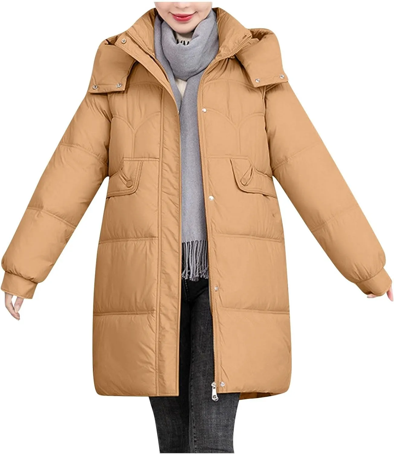 Long Puffer Jacket for Women 2024 Thickened Winter Coat Hooded with Deep Pockets Ladies Warm Winter Jacket Plus Size