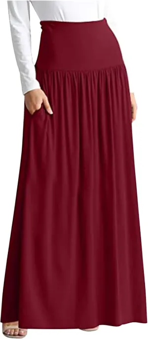 Long Skirt for Women Casual Maxi Skirt Plus Size Midi Skirt Flowy Swing Skirts High Waisted Lounge Skirt Ankle Length