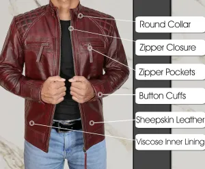 LP-FACON Mens Genuine Soft Leather Jacket - Distressed Motorcycle Jacket Men - Vintage Quilted Fashion Leather Jacket
