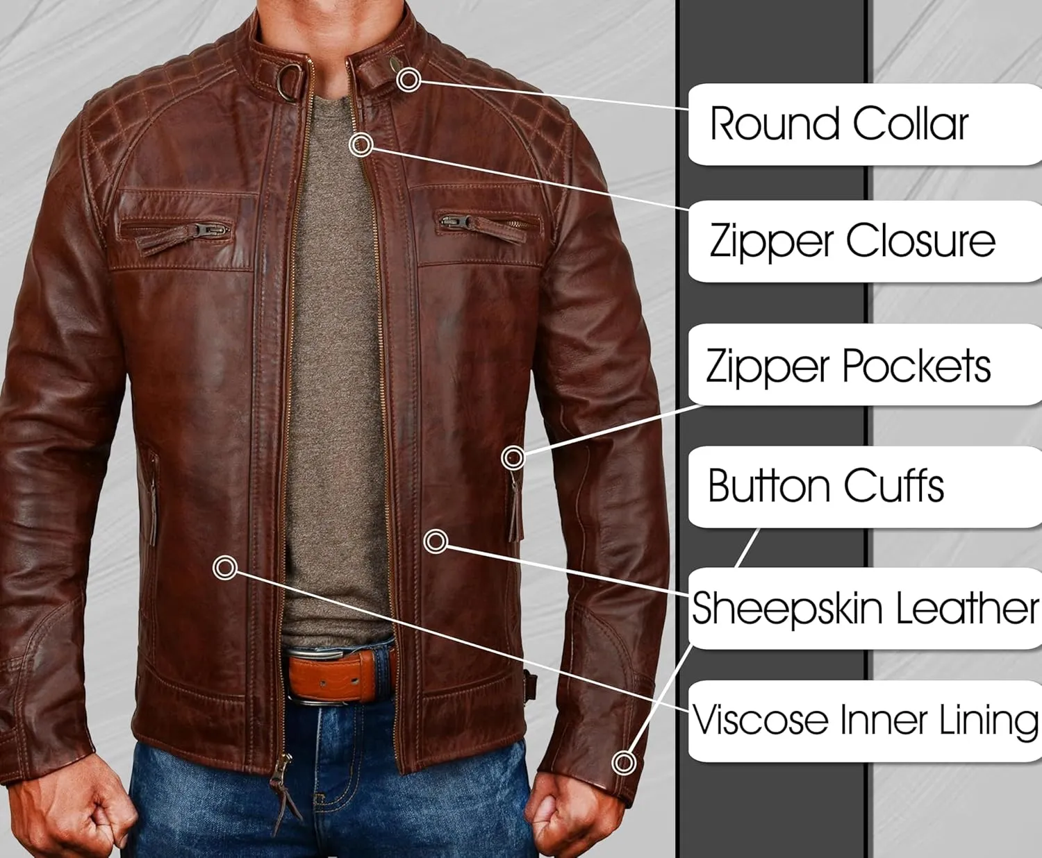 LP-FACON Mens Genuine Soft Leather Jacket - Distressed Motorcycle Jacket Men - Vintage Quilted Fashion Leather Jacket