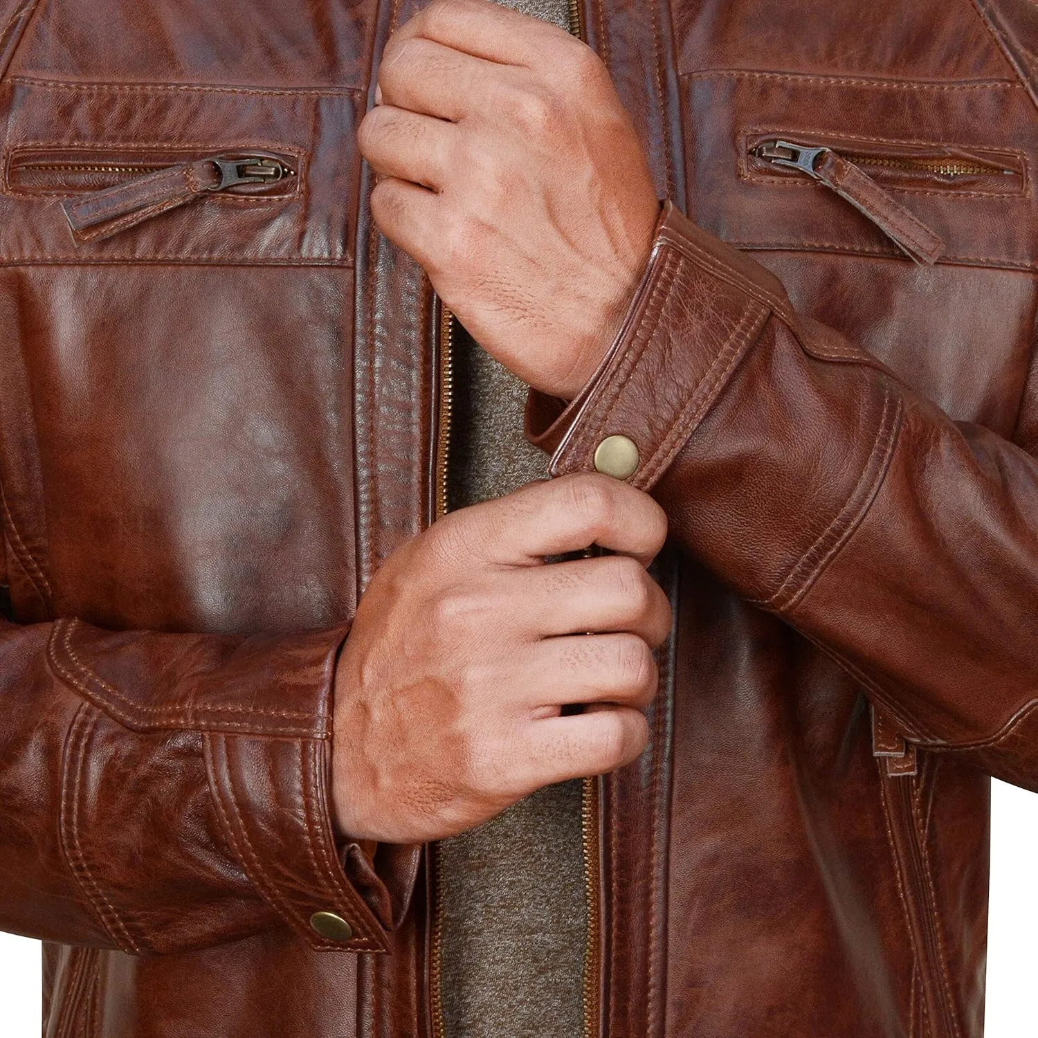 LP-FACON Mens Genuine Soft Leather Jacket - Distressed Motorcycle Jacket Men - Vintage Quilted Fashion Leather Jacket