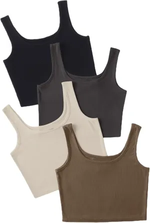 MakeMeChic Women's 4packs Plus Size Rib Knit Sleeveless Tank Crop Top