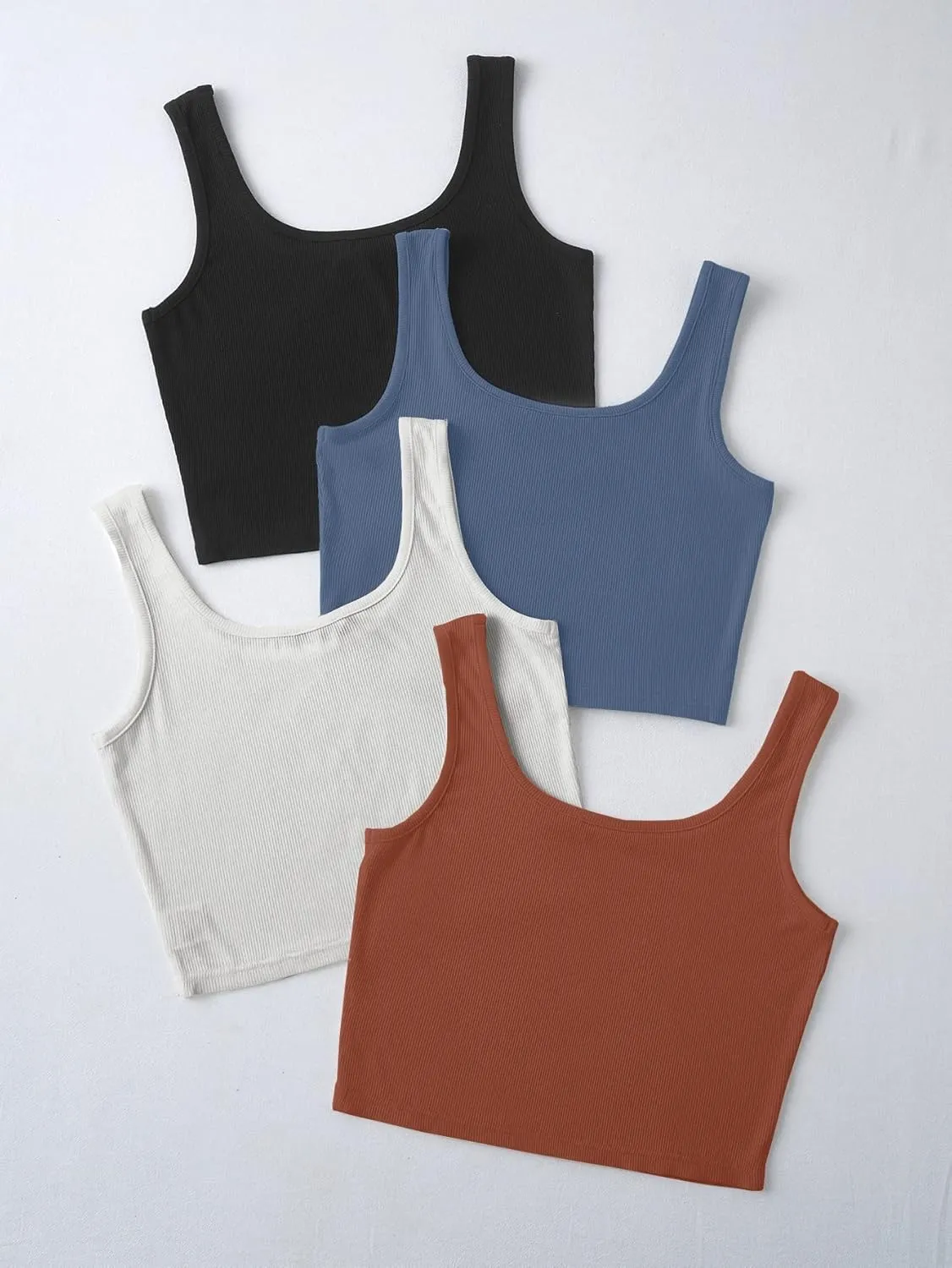 MakeMeChic Women's 4packs Plus Size Rib Knit Sleeveless Tank Crop Top