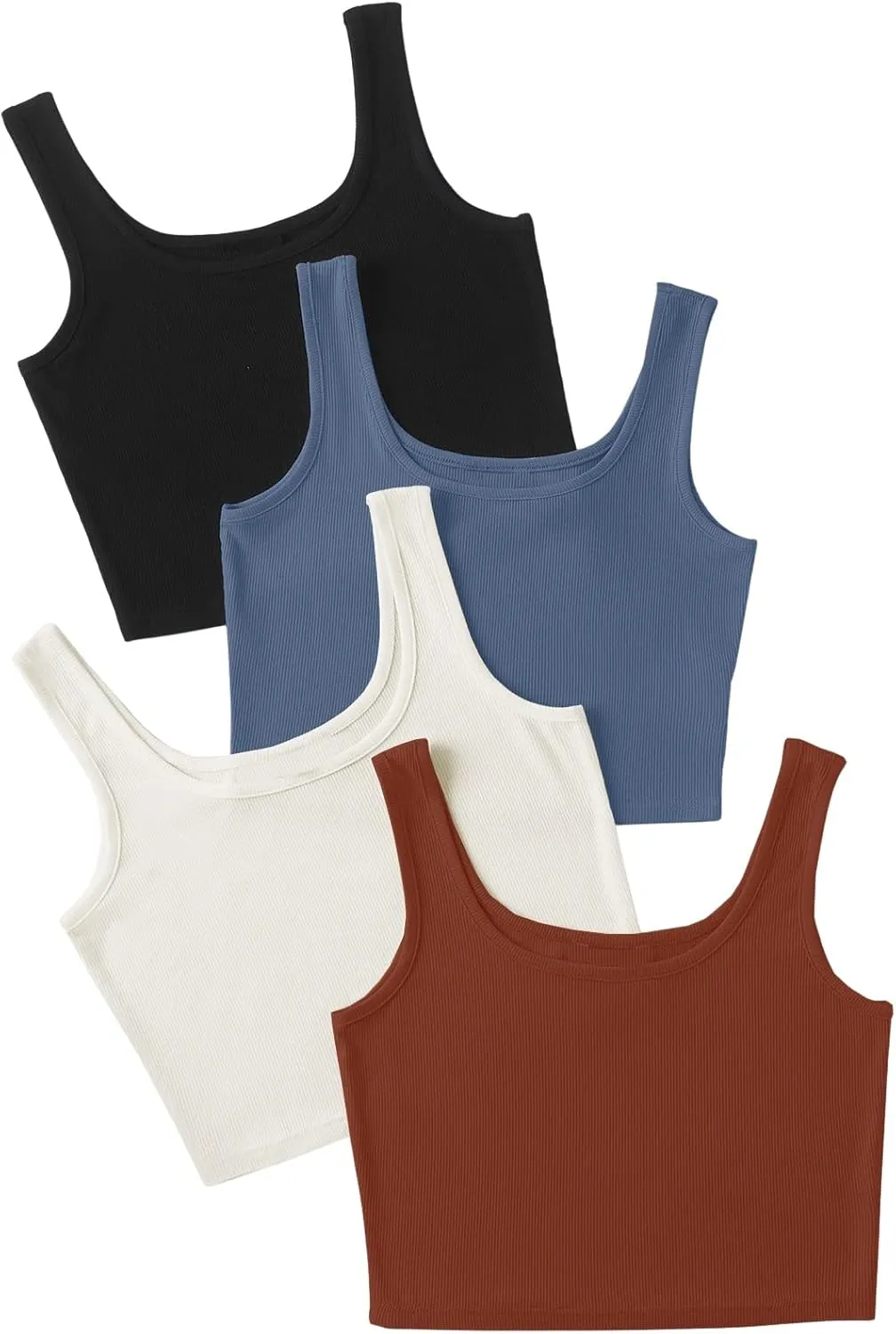 MakeMeChic Women's 4packs Plus Size Rib Knit Sleeveless Tank Crop Top