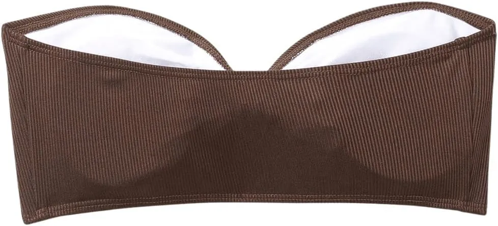 MakeMeChic Women's Bandeau Bikini Top Knot Front Strapless Swimsuit Bathing Tops