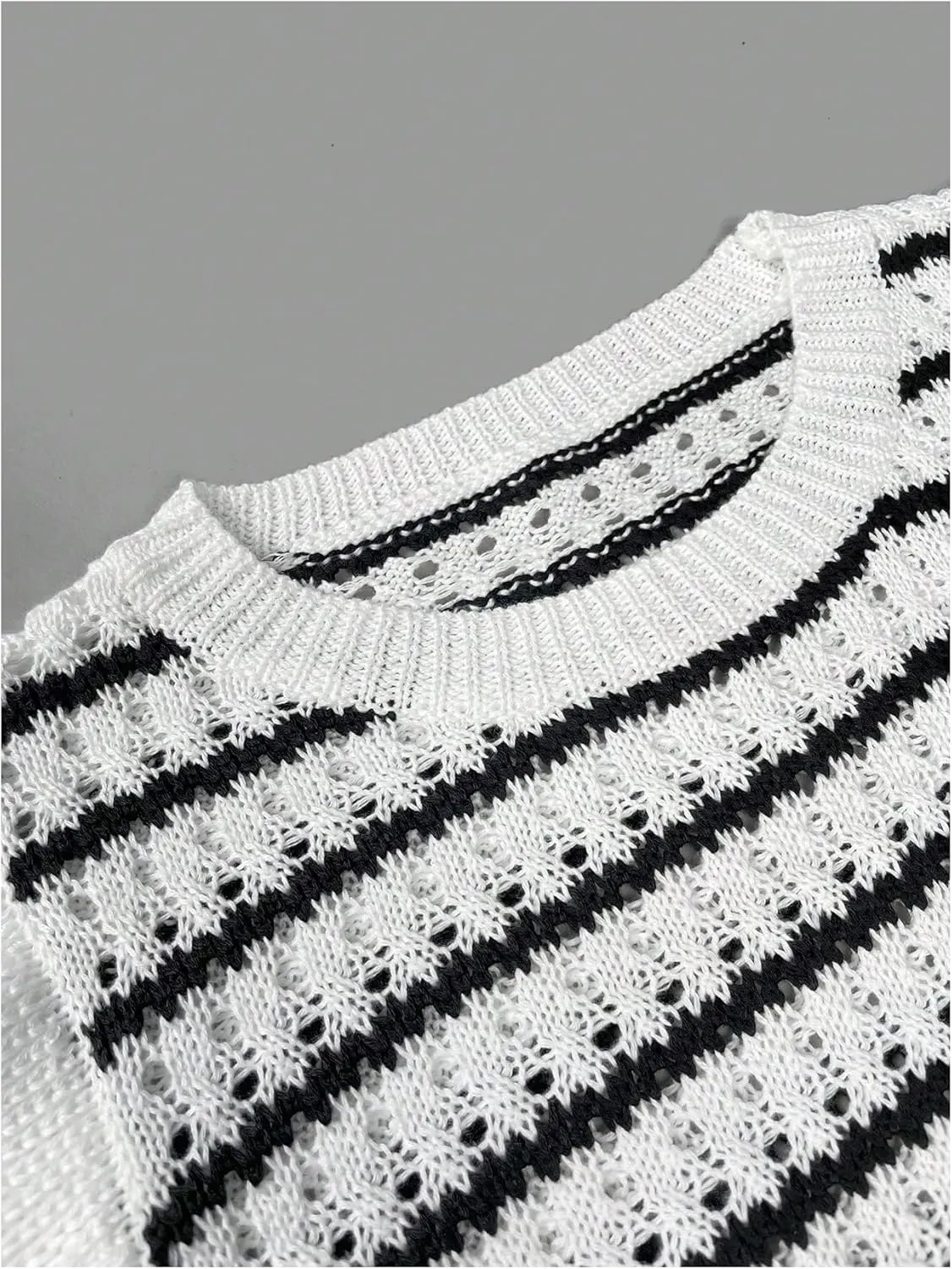 MakeMeChic Women's Striped Crochet Vest Top Flutter Sleeve Knitted Summer Vests