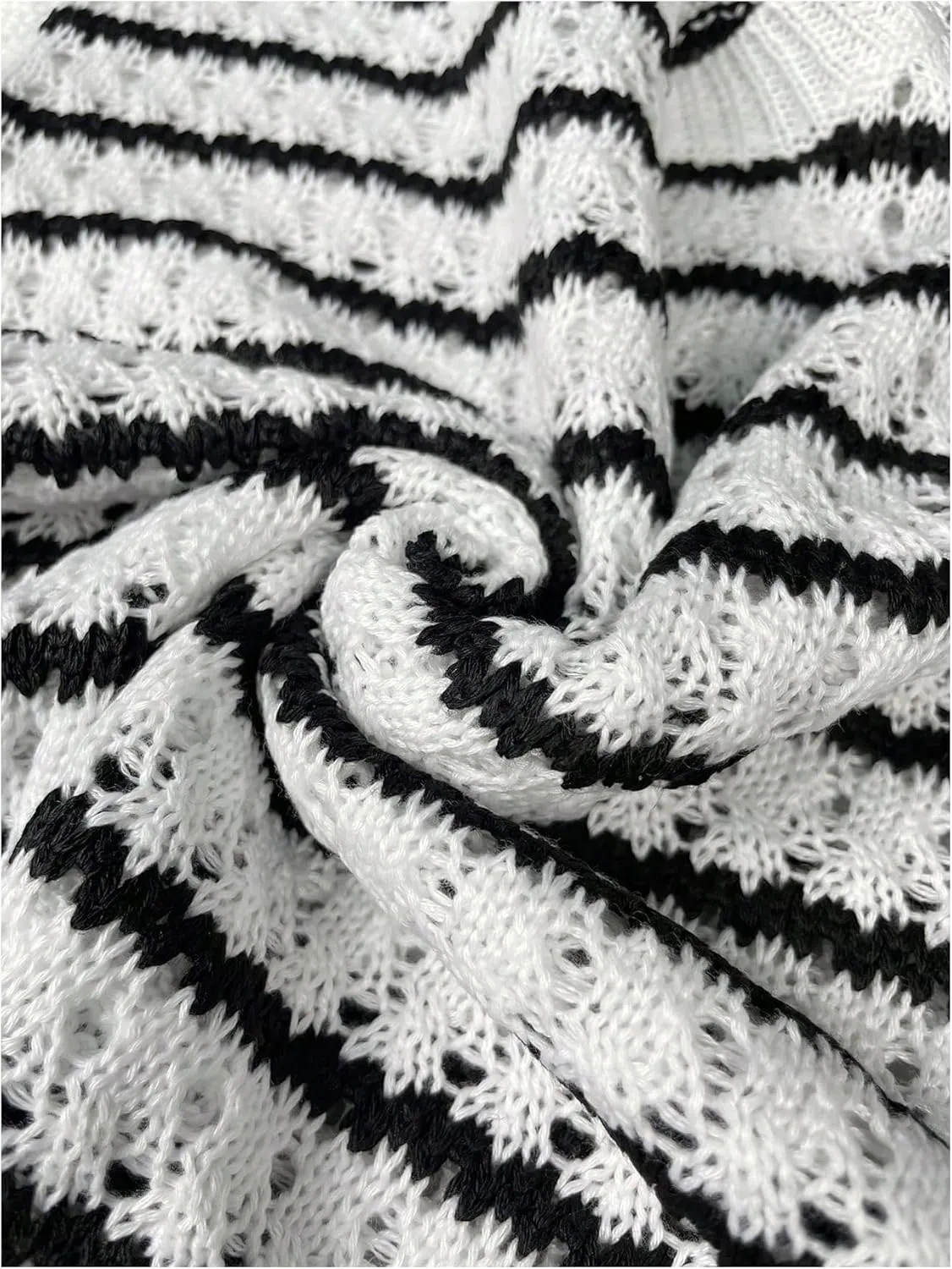 MakeMeChic Women's Striped Crochet Vest Top Flutter Sleeve Knitted Summer Vests