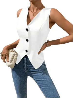 MakeMeChic Women's Suit Vest Top Sleeveless V Neck Blazer Vest Waistcoat