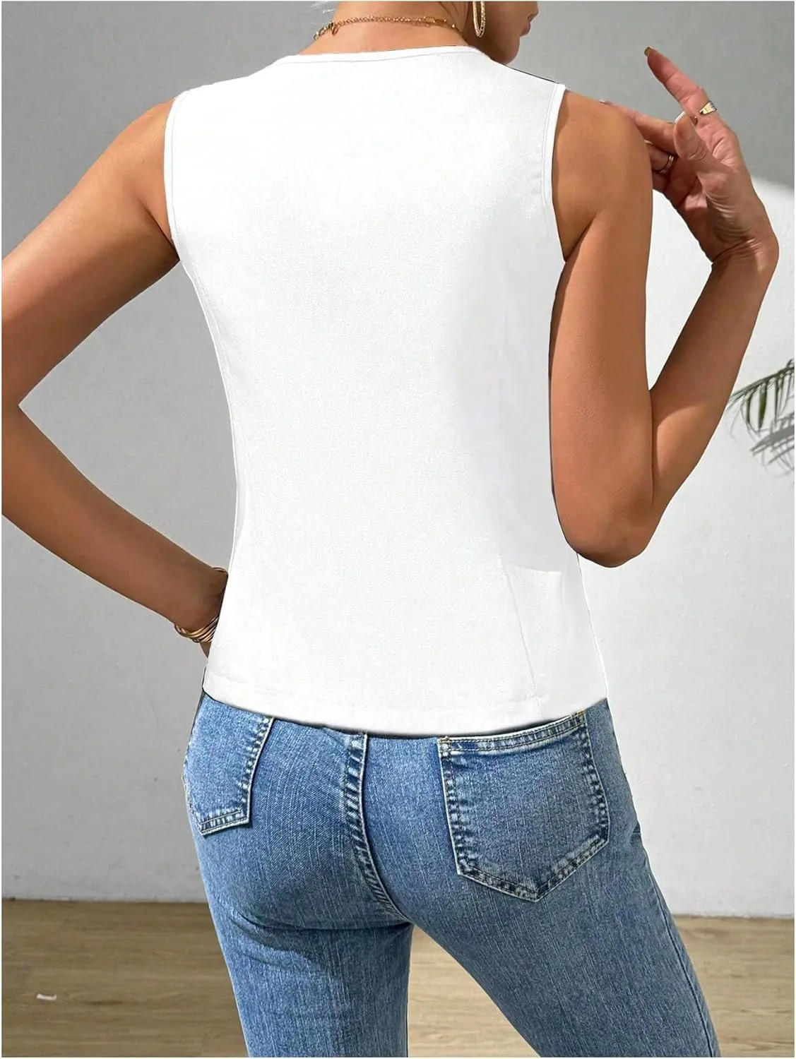 MakeMeChic Women's Suit Vest Top Sleeveless V Neck Blazer Vest Waistcoat