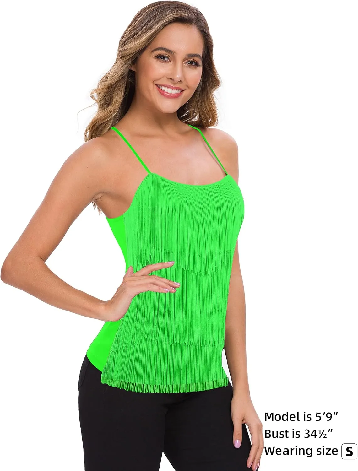 MANER Womens Fringe Top Tassel Trim Cami Spaghetti Strap Tank Tops