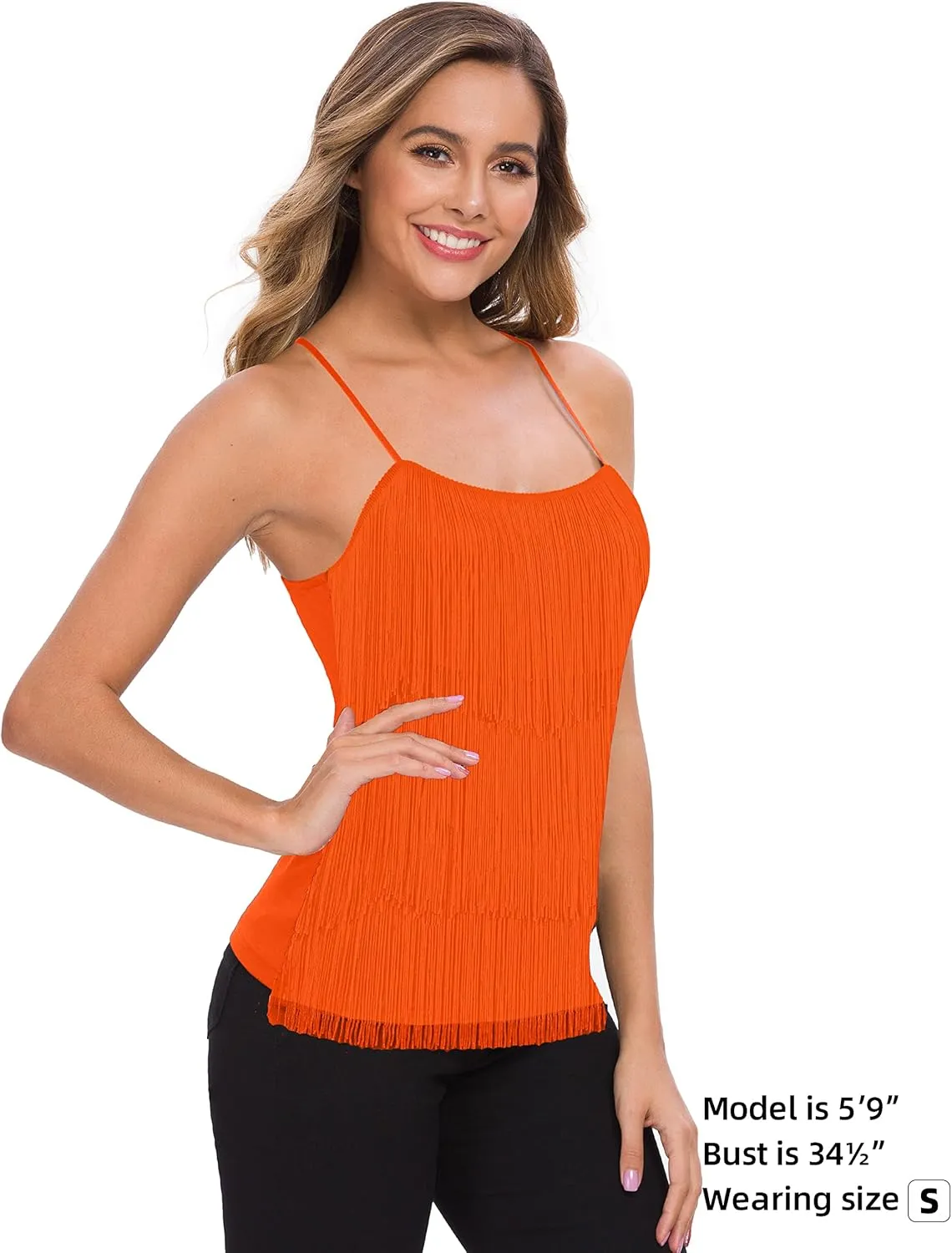 MANER Womens Fringe Top Tassel Trim Cami Spaghetti Strap Tank Tops