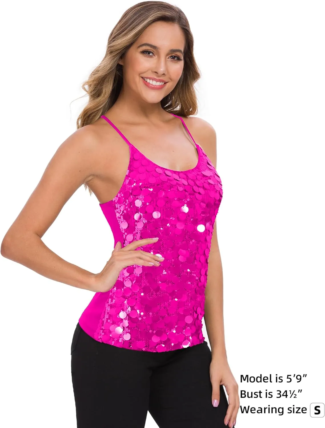 MANER Womens Sequin Tops Glitter Party Strappy Tank Top Sparkle Cami