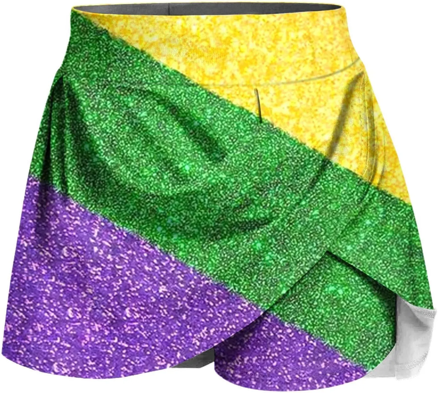 Mardi Gras Skirt Skorts for Womens Elastic High Waisted Workout Tennis Golf Skirts Athletic Running Sports Skirt Shorts