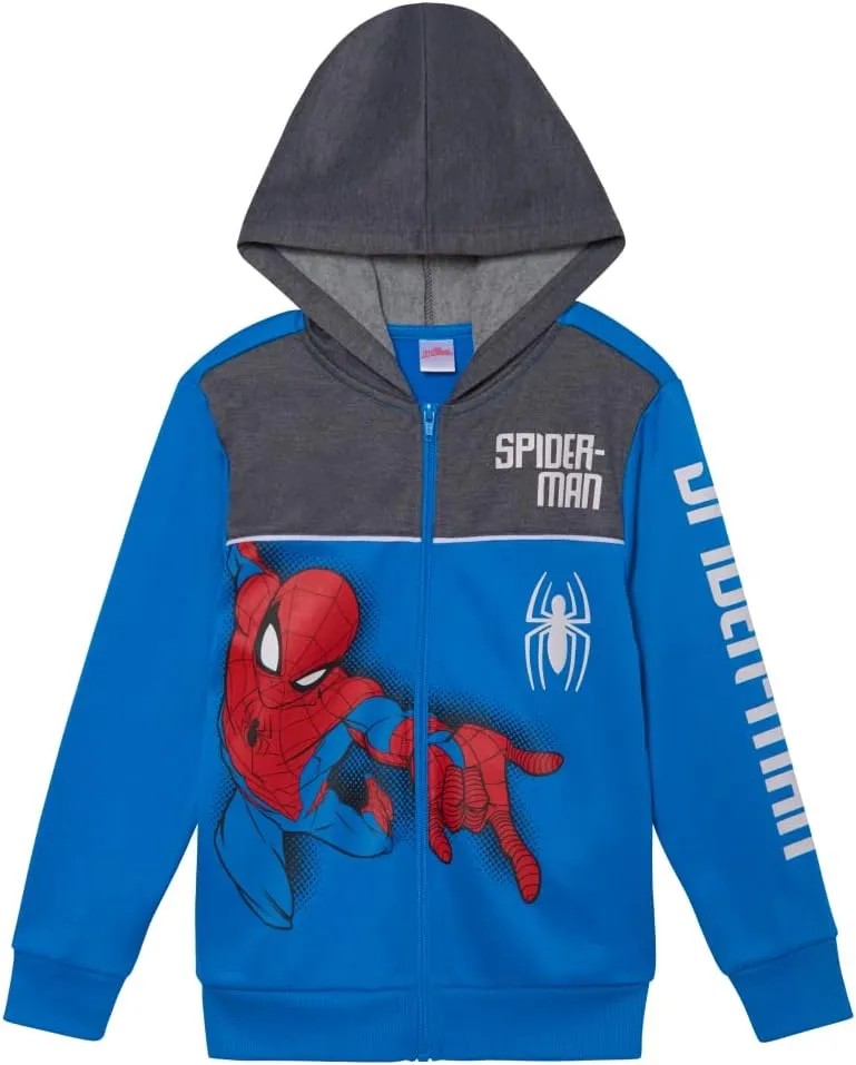 Marvel Spider-Man Boys 3-Piece Fleece Pants Sets, Peter Parker Miles Morales Zip-Up Hoodie, T-Shirt, Pants Sets for Boys