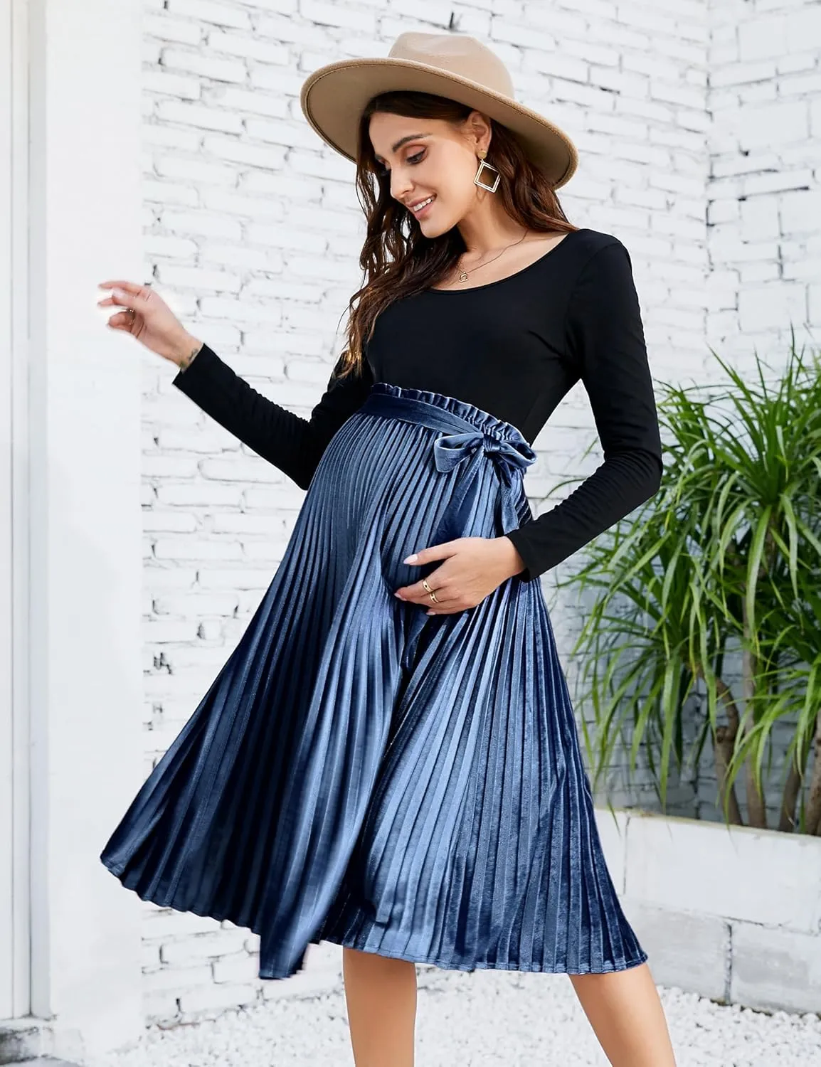 Maternity Skirt Women's High Waist Maternity Skirts Ruffled Tiered Casual A Line Swing Boho Skirts for Women
