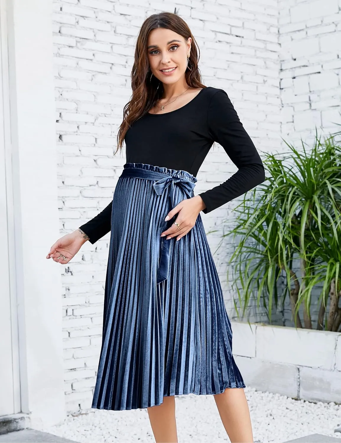 Maternity Skirt Women's High Waist Maternity Skirts Ruffled Tiered Casual A Line Swing Boho Skirts for Women