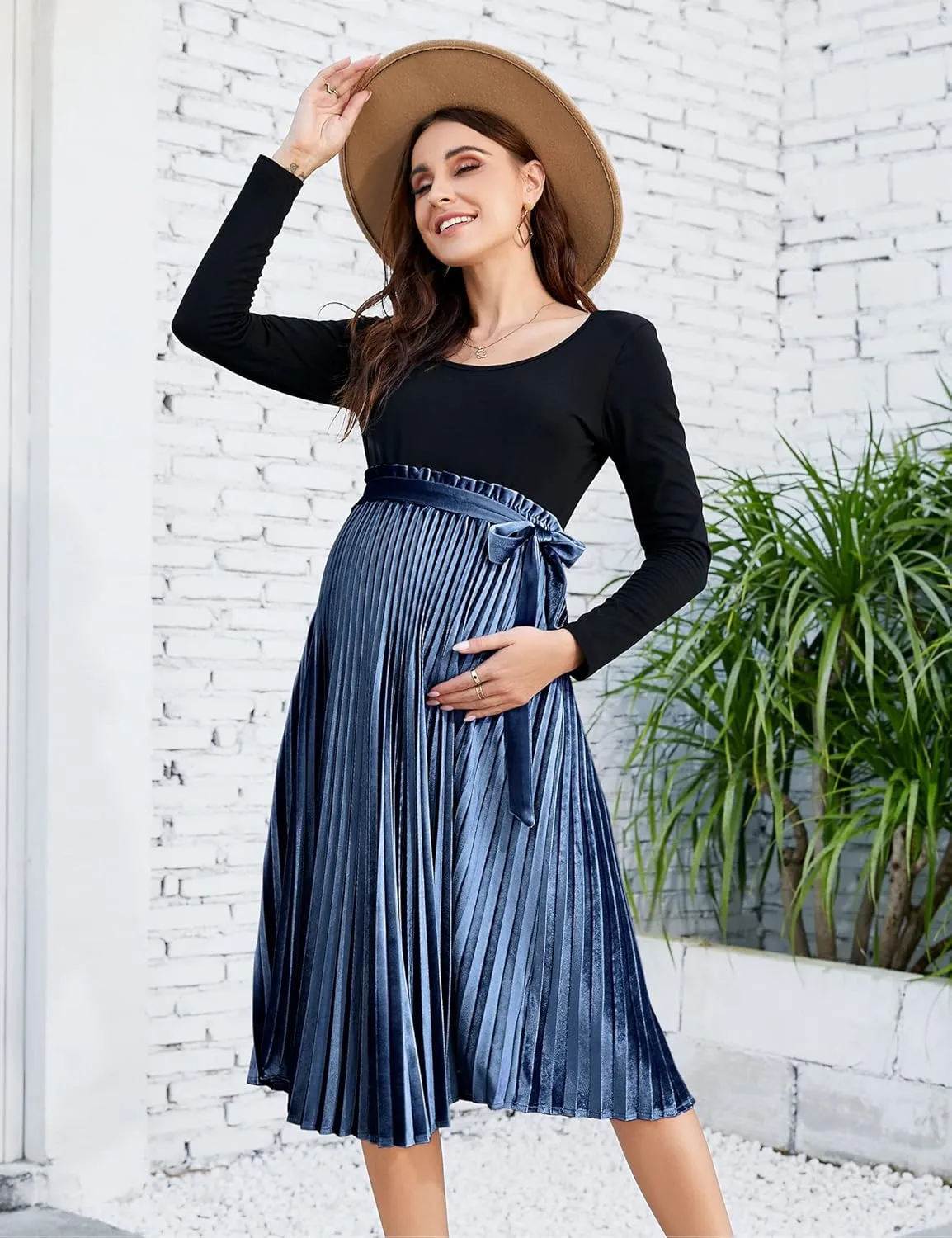 Maternity Skirt Women's High Waist Maternity Skirts Ruffled Tiered Casual A Line Swing Boho Skirts for Women