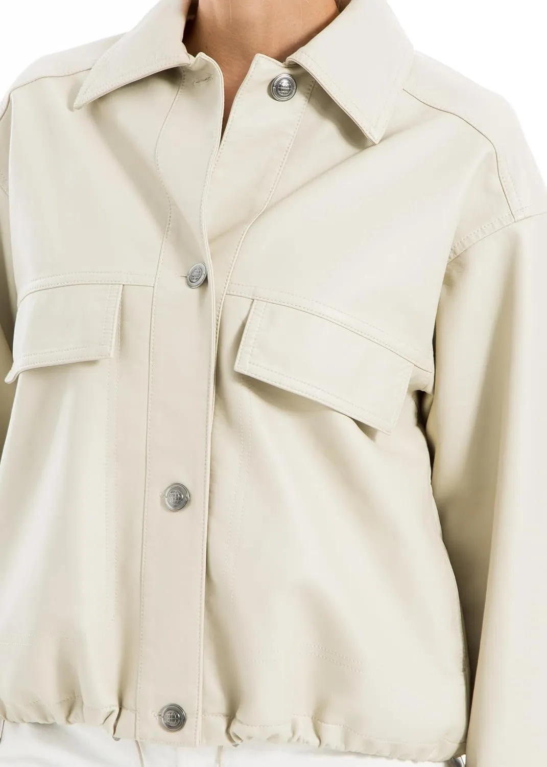 Max Studio Women's Fashion Everyday Casual Long Sleeve Faux Leather Short Outerwear Jacket