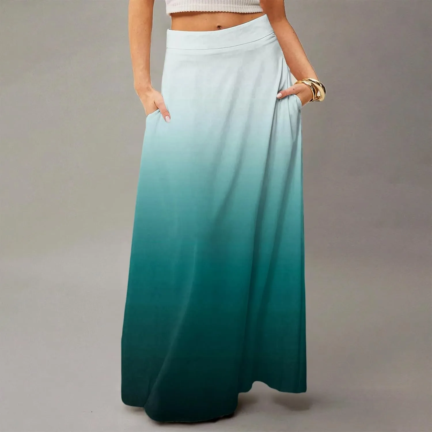 Maxi Skirts for Women Summer Floral Boho Elastic High Waist Tropical Skirts Pleated A-Line Flowy Swing Long Skirt
