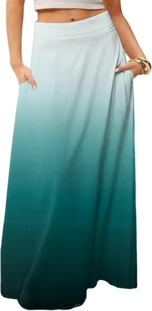 Maxi Skirts for Women Summer Floral Boho Elastic High Waist Tropical Skirts Pleated A-Line Flowy Swing Long Skirt