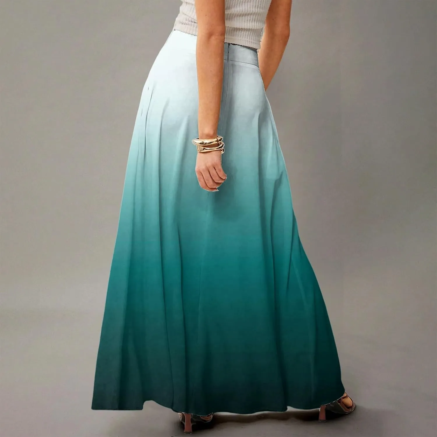 Maxi Skirts for Women Summer Floral Boho Elastic High Waist Tropical Skirts Pleated A-Line Flowy Swing Long Skirt