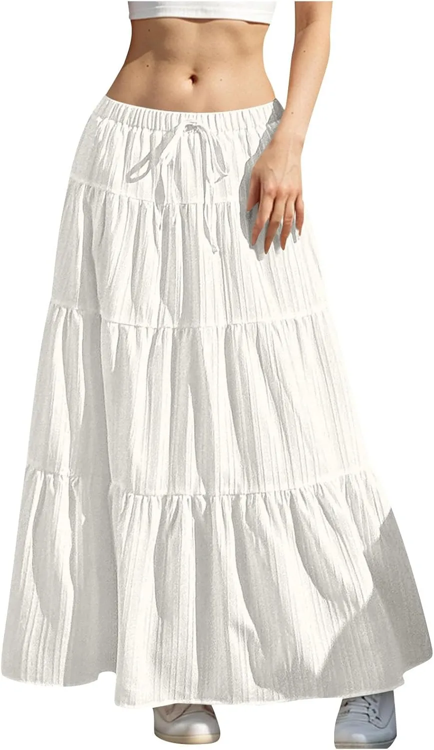 Maxi Skirts for Women Trendy Tiered A-Line Long Skirt Drawstring Elastic Waist Pleated Boho Casual Loose Clothes 2025