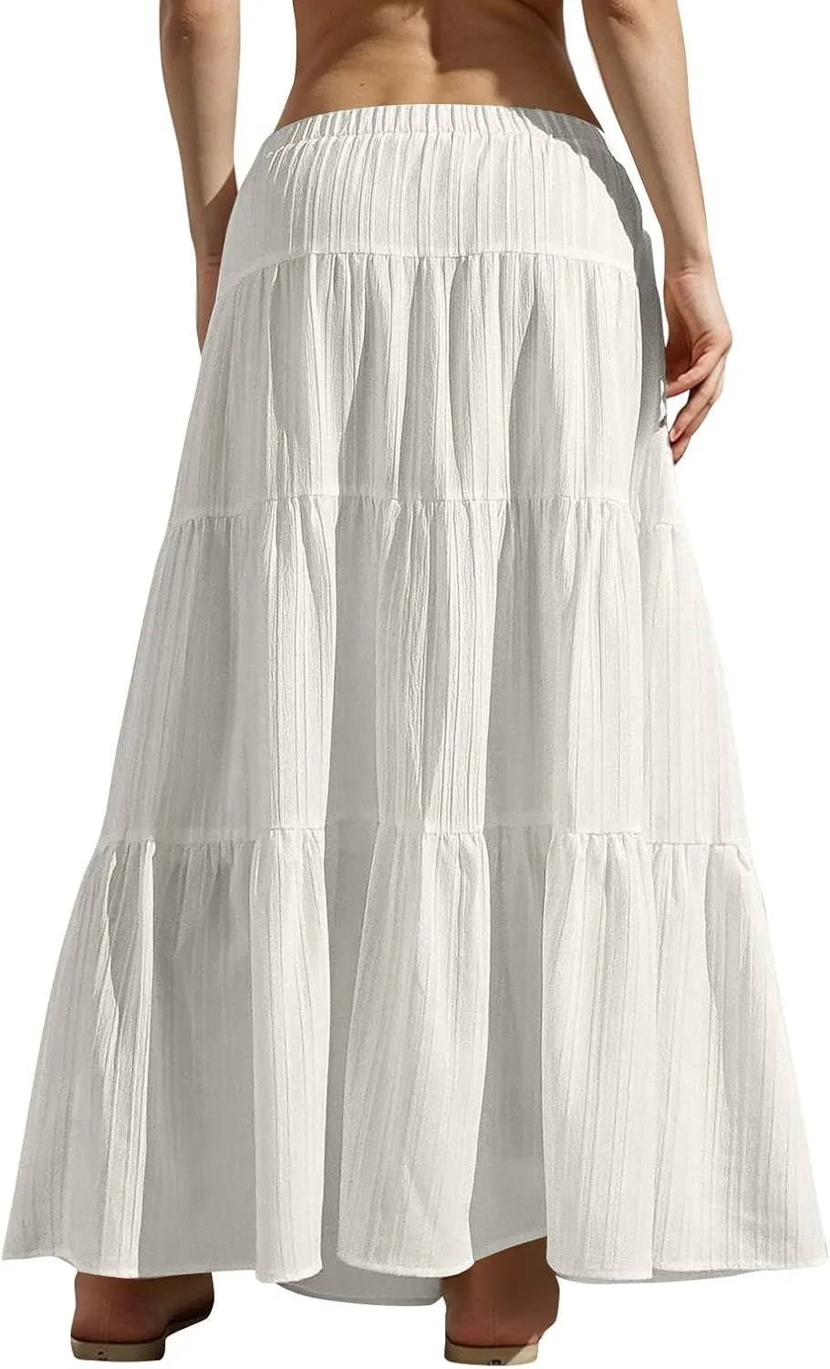 Maxi Skirts for Women Trendy Tiered A-Line Long Skirt Drawstring Elastic Waist Pleated Boho Casual Loose Clothes 2025