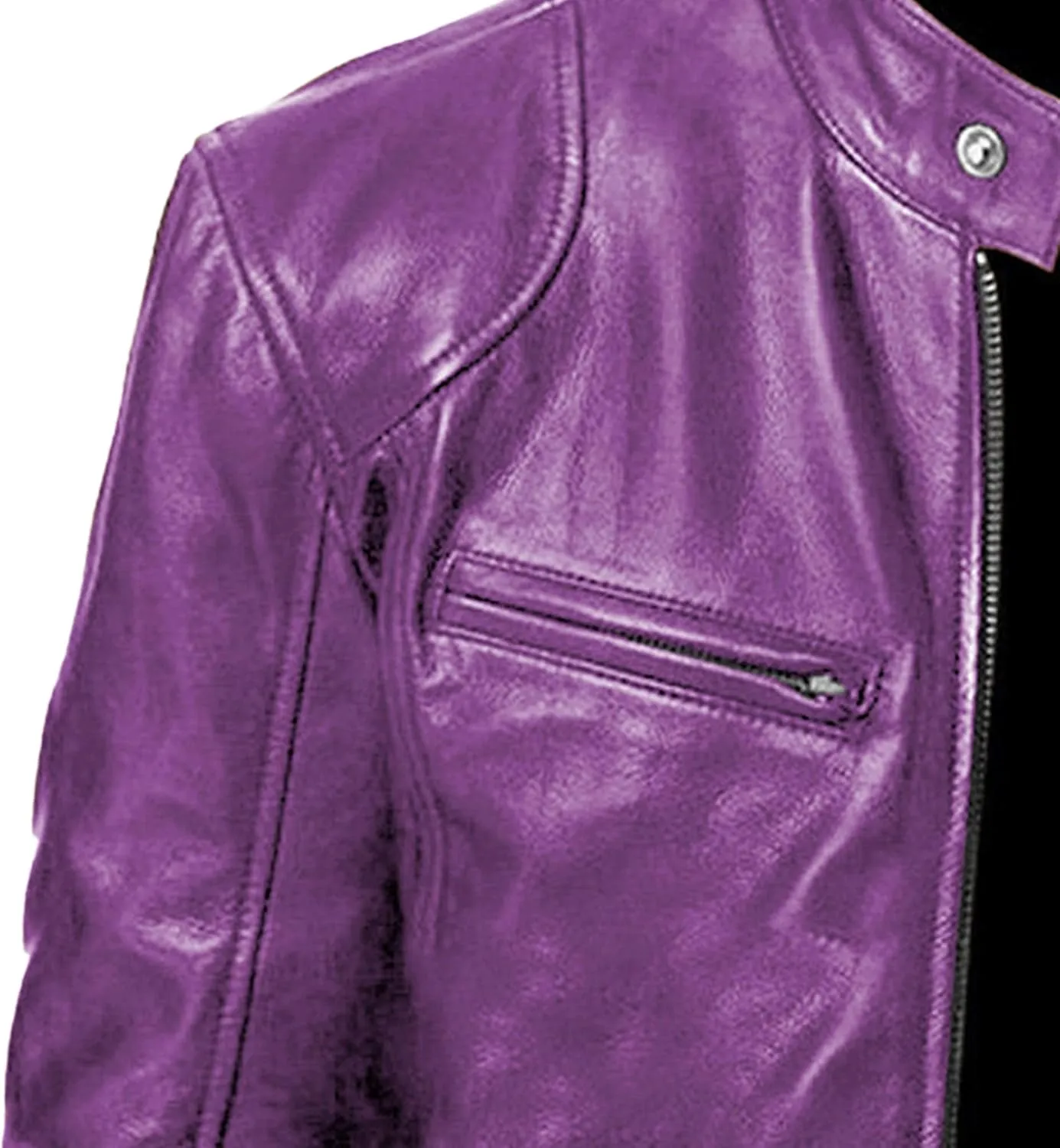 Men Leather Motorcycle Jacket Stand Collar Faux Leather Jackets Zip-Up Slim Fit Biker Coat