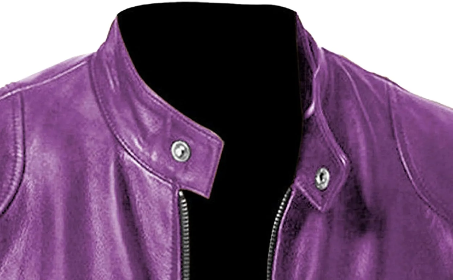 Men Leather Motorcycle Jacket Stand Collar Faux Leather Jackets Zip-Up Slim Fit Biker Coat