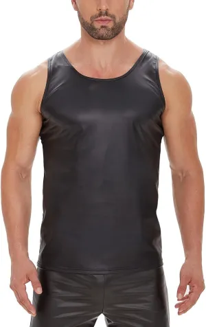 Men Shiny Leather Tank Top, Soft Matte, Male Thin Casual Vest