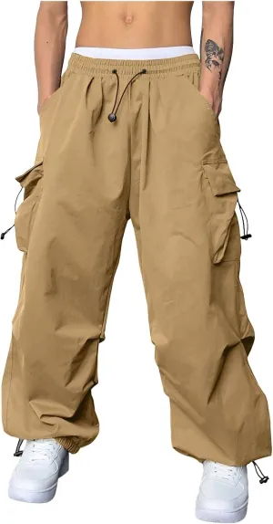 Men's Baggy Cargo Pants Casual Parachute Cargo Pants Elasticated Waist Loose Fit Outdoor Joggers Multi Pockets