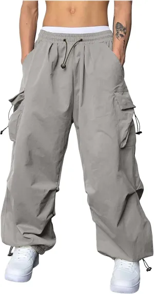Men's Baggy Cargo Pants Casual Parachute Cargo Pants Elasticated Waist Loose Fit Outdoor Joggers Multi Pockets