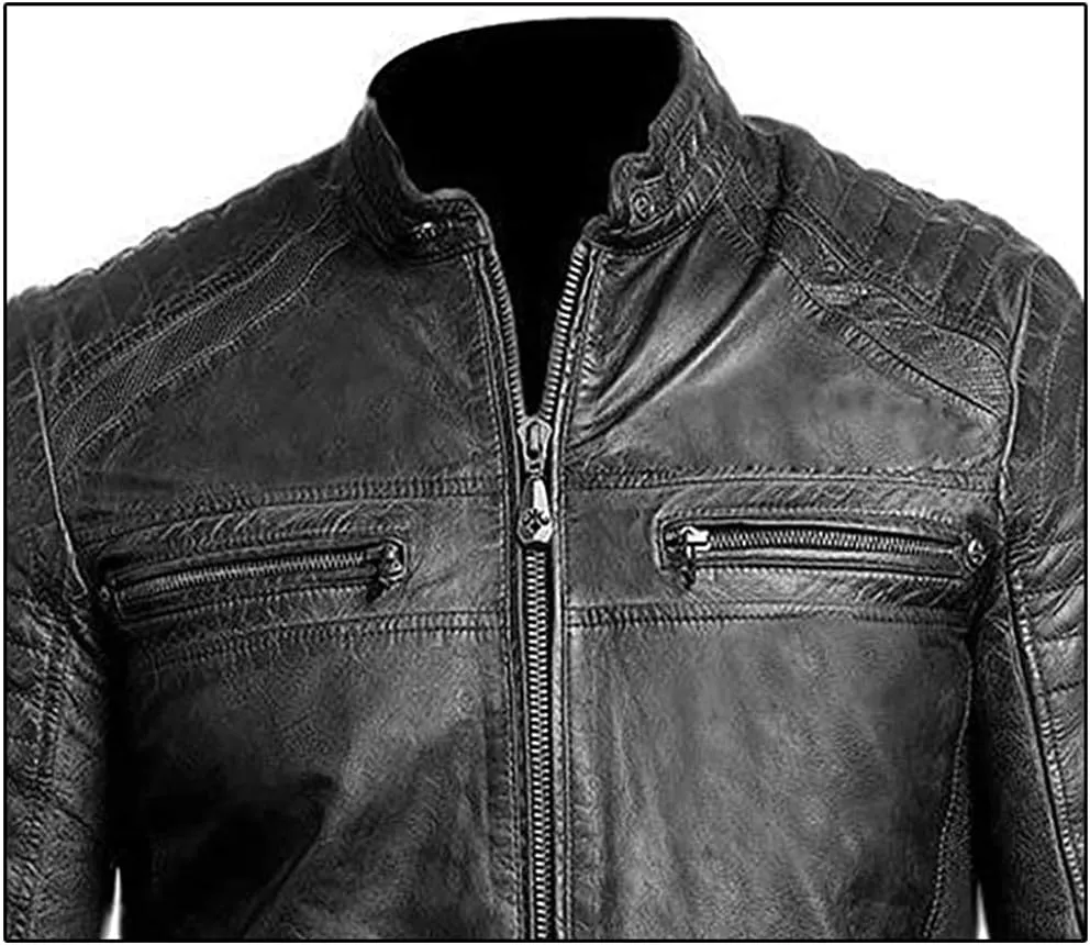Mens Cafe Racer Motorcycle Leather Jacket Genuine Sheepskin Vintage Moto Biker Collection