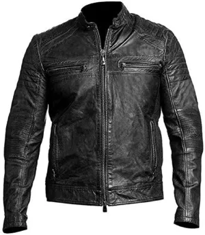 Mens Cafe Racer Motorcycle Leather Jacket Genuine Sheepskin Vintage Moto Biker Collection