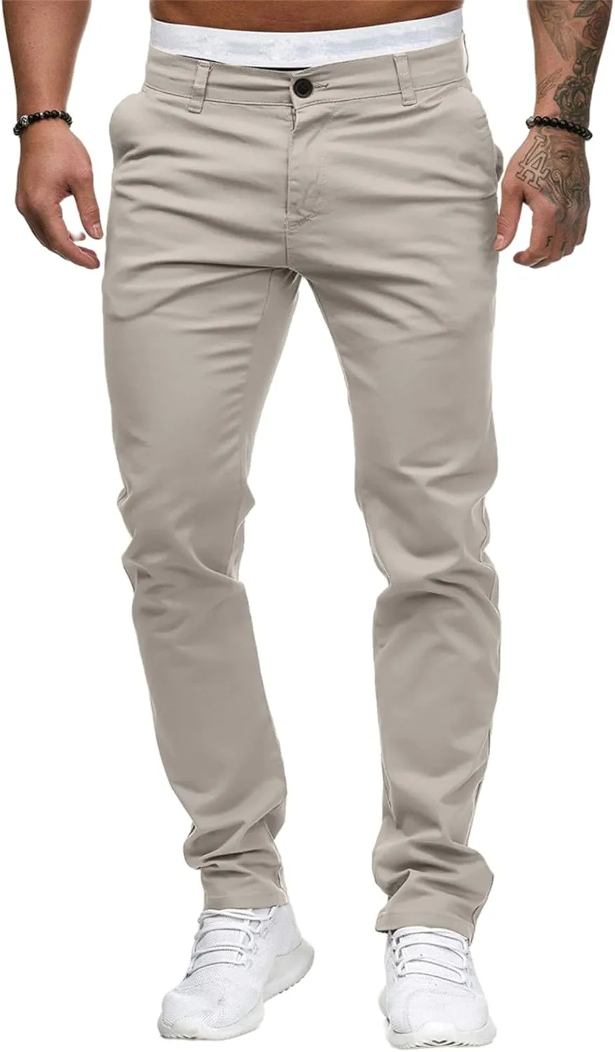 Men's Chino Pants Solid Stretch Skinny Cargo Pants Straight Leg Casual Trouser Slim Fit Tapered Trousers with Pockets
