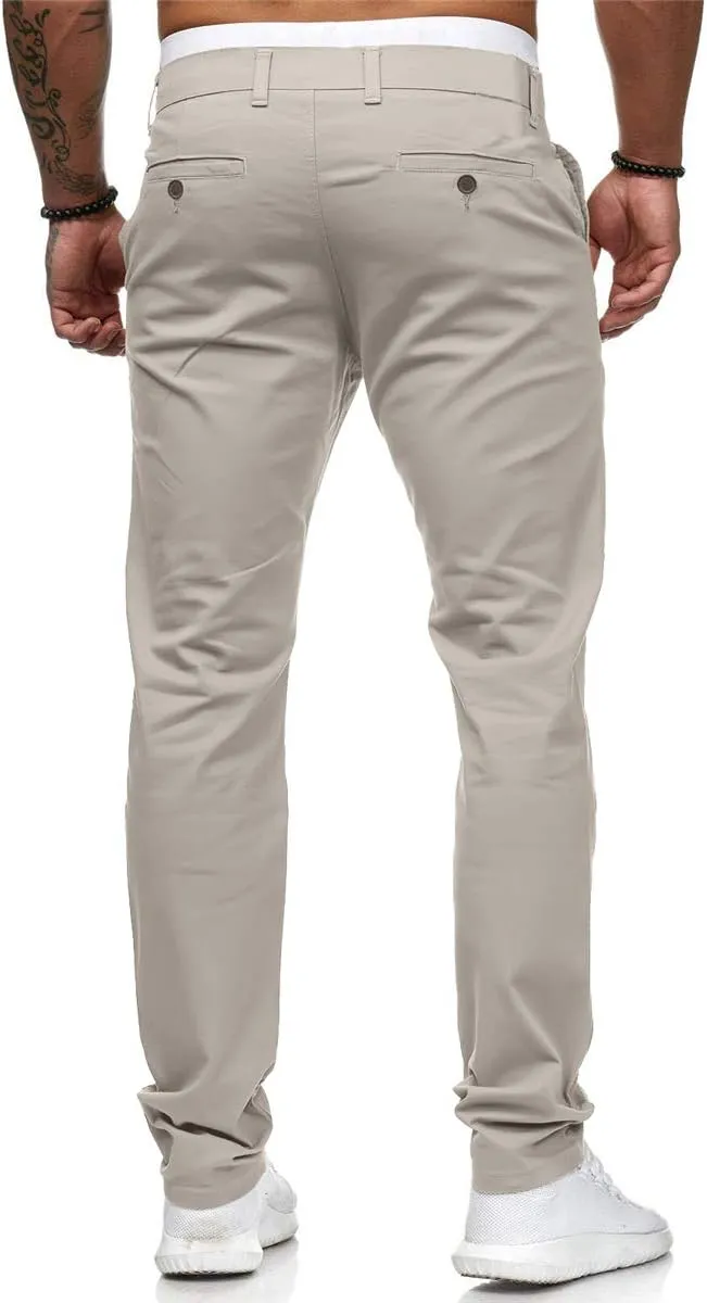 Men's Chino Pants Solid Stretch Skinny Cargo Pants Straight Leg Casual Trouser Slim Fit Tapered Trousers with Pockets