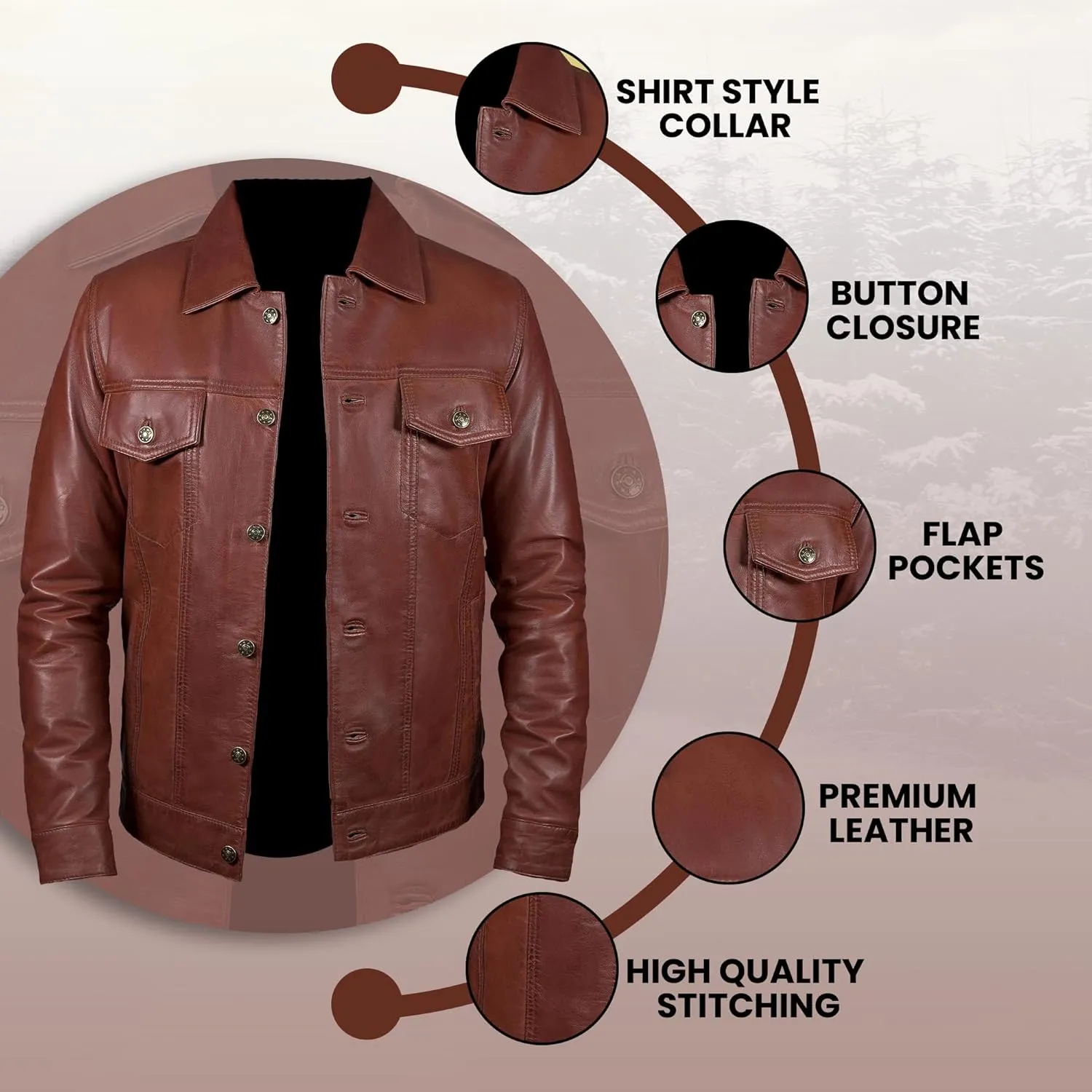 Mens Classic Vintage Shirt Style Real Lambskin Trucker Jacket - Leather Trucker Jackets for Men