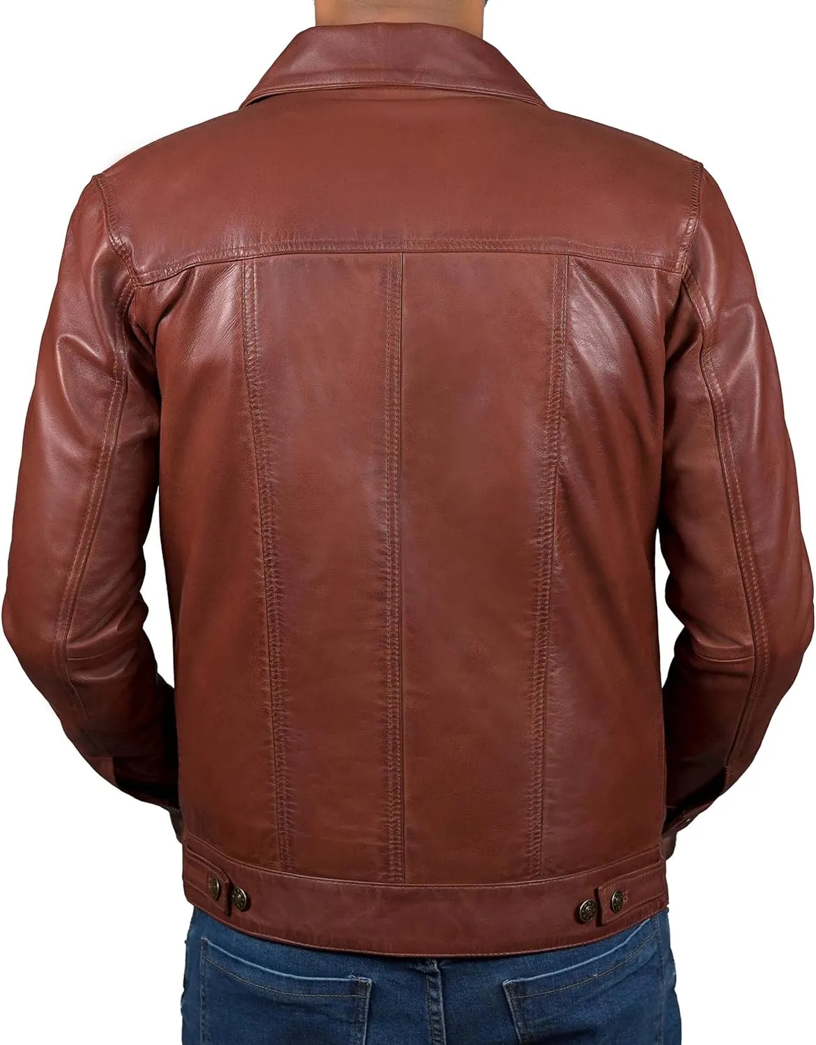 Mens Classic Vintage Shirt Style Real Lambskin Trucker Jacket - Leather Trucker Jackets for Men