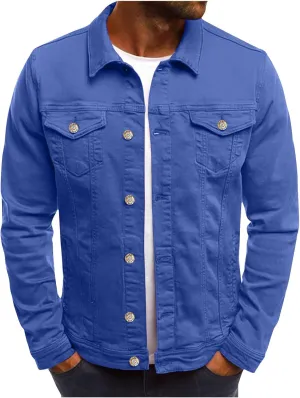 Mens Denim Jacket Lightweight Casual Ripped Button Down Jean Jackets Turndown Fall Outdoor Jacket with Pockets