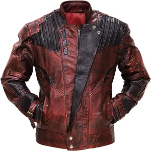 Mens Distressed Red Maroon Leather Jacket  Cosplay Costume Genuine Leather Jacket