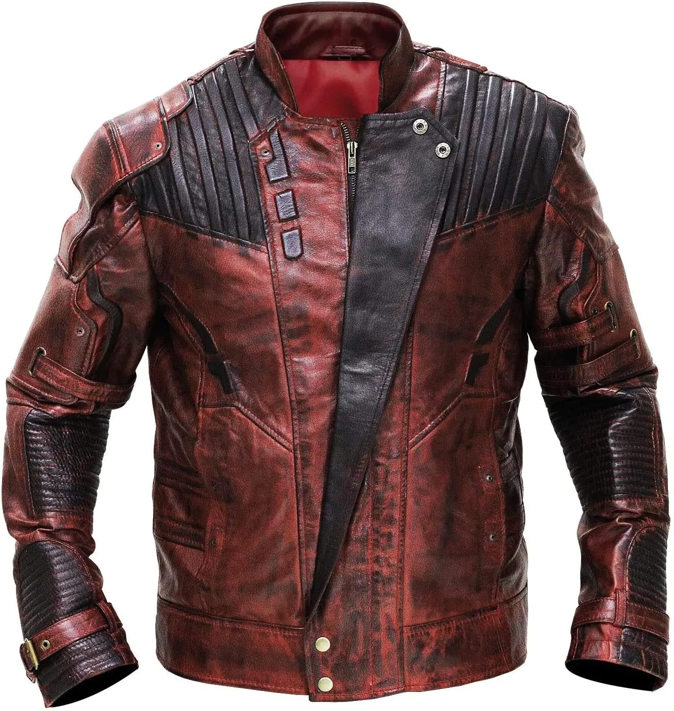 Mens Distressed Red Maroon Leather Jacket  Cosplay Costume Genuine Leather Jacket