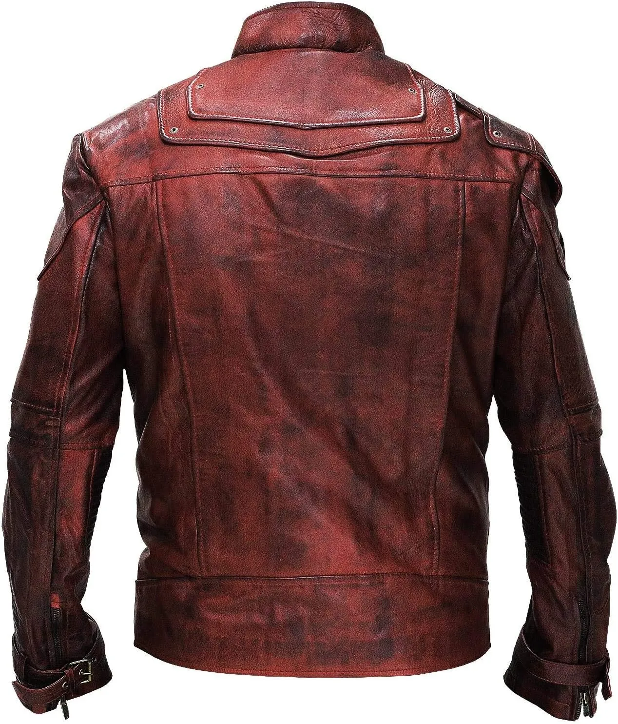 Mens Distressed Red Maroon Leather Jacket  Cosplay Costume Genuine Leather Jacket