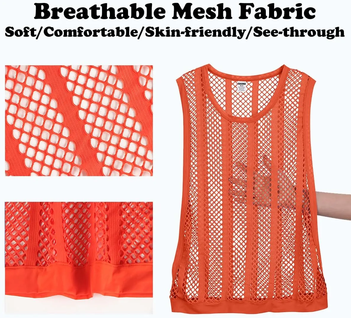 Mens Fishnet Tank Top Mesh Vest See Through Breathbale Sleeveless Shirts