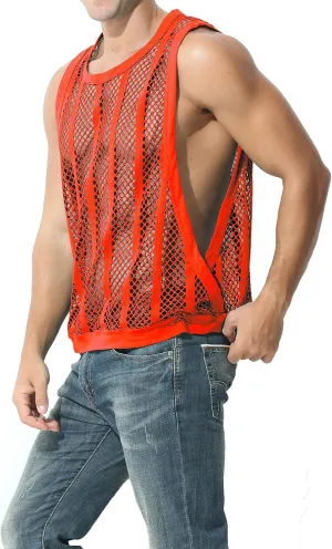 Mens Fishnet Tank Top Mesh Vest See Through Breathbale Sleeveless Shirts